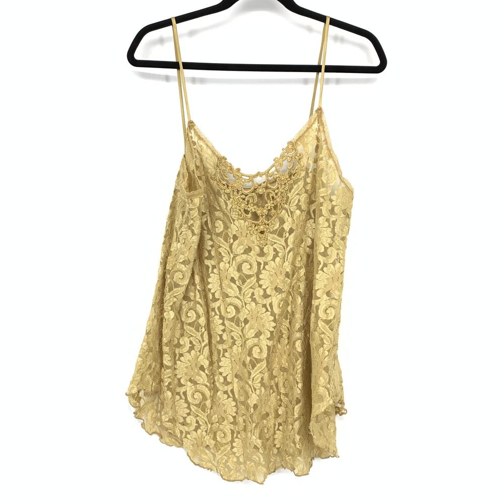 Vintage Cinema Etoile Mini Dress Slip Womens Sz Medium Gold Lace Nylon